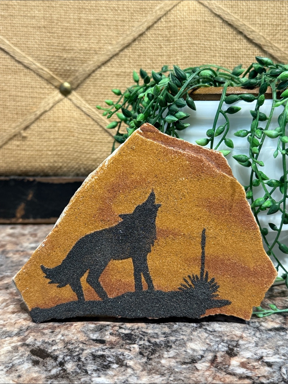 Howling Wolf Desert Stone Art - Rustic Orange and Black - Picture 3 of 4